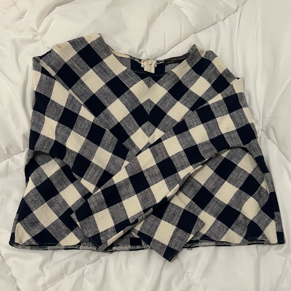 Zara plaid long-sleeve blouse